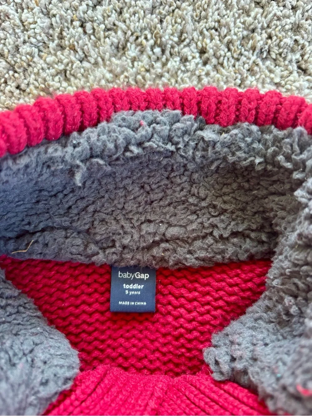 Boys gap Cozy Red Cable-Knit Sweater with Buttoned sherpa Neck and patched elbow